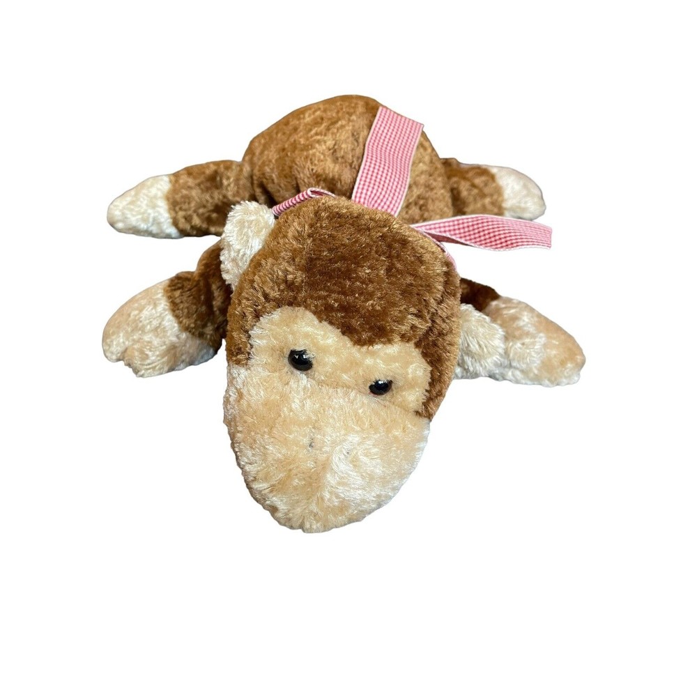 Mary Meyer Monkey Flip Flops Plush 12" Stuffed Animal Tan And Red Bow Year 2000